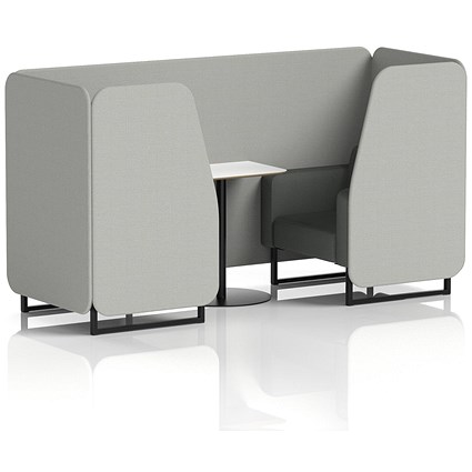 Brixworth 2 Seater Booth with Table, Black Legs, White/Black Table, Sumi Fabric, Tokyo Panels And Kobe Sofa