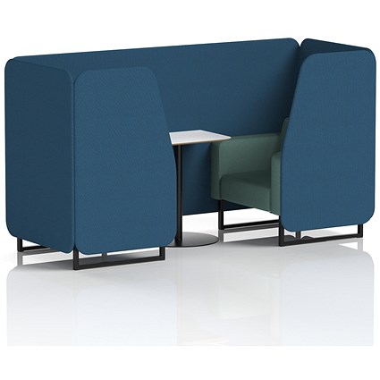Brixworth 2 Seater Booth with Table, Black Legs, White/Black Table, Sumi Fabric, Uto Panels And Handa Sofa