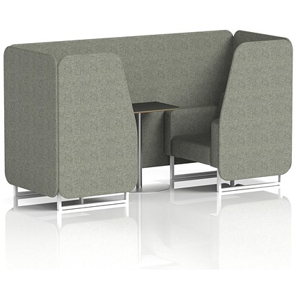 Brixworth 2 Seater Booth with Table, White Legs, Black/Silver Table, Rivet Fabric, Vitreous Panels And Sofa
