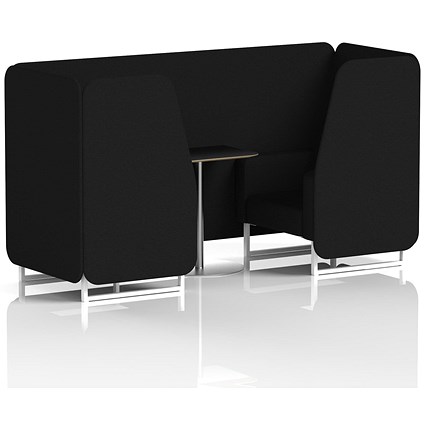 Brixworth 2 Seater Booth with Table, White Legs, Black/Silver Table, X2 Fabric, Diameter Panels And Sofa