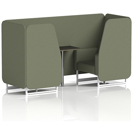 Brixworth 2 Seater Booth with Table, White Legs, Black/Silver Table, Main Line Flax Fabric, Monument Panels And Sofa