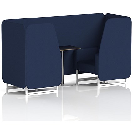 Brixworth 2 Seater Booth with Table, White Legs, Black/Silver Table, Synergy Fabric, Alike Panels And Sofa