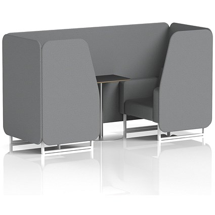 Brixworth 2 Seater Booth with Table, White Legs, Black/Silver Table, Synergy Fabric, Partner Panels And Sofa