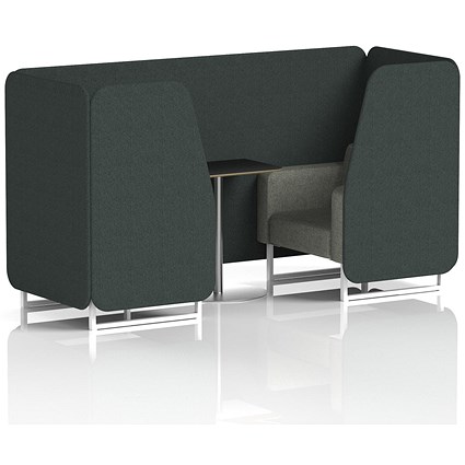 Brixworth 2 Seater Booth with Table, White Legs, Black/Silver Table, Rivet Fabric, Charcoal Panels And Vitreous Sofa