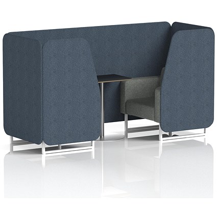 Brixworth 2 Seater Booth with Table, White Legs, Black/Silver Table, Rivet Fabric, Crucible Panels And Prime Sofa