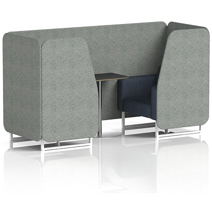 Brixworth 2 Seater Booth with Table, White Legs, Black/Silver Table, Rivet Fabric, Prime Panels And Crucible Sofa
