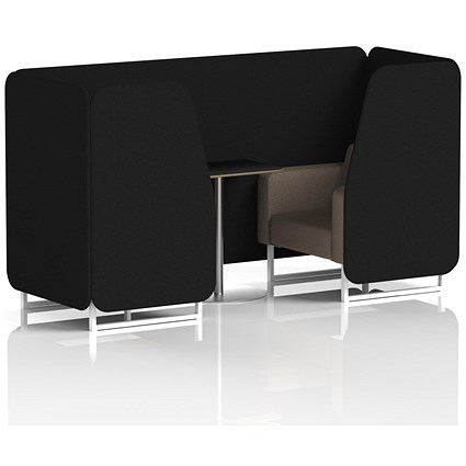 Brixworth 2 Seater Booth with Table, White Legs, Black/Silver Table, X2 Fabric, Diameter Panels And Theory Sofa