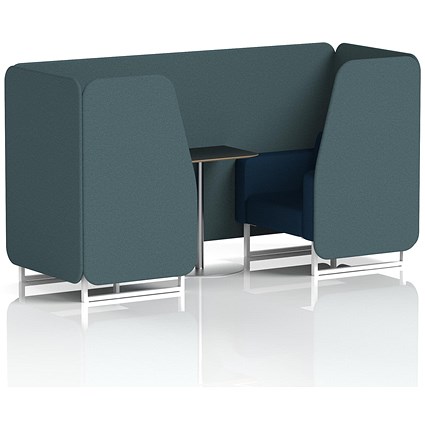 Brixworth 2 Seater Booth with Table, White Legs, Black/Silver Table, X2 Fabric, Polygon Panels And Calculus Sofa