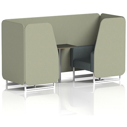 Brixworth 2 Seater Booth with Table, White Legs, Black/Silver Table, Main Line Flax Fabric, Newbury Panels And Westminster Sofa