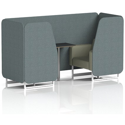 Brixworth 2 Seater Booth with Table, White Legs, Black/Silver Table, Main Line Flax Fabric, Westminster Panels And Newbury Sofa