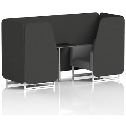 Brixworth 2 Seater Booth with Table, White Legs, Black/Silver Table, Synergy Fabric, Mix Panels And Partner Sofa