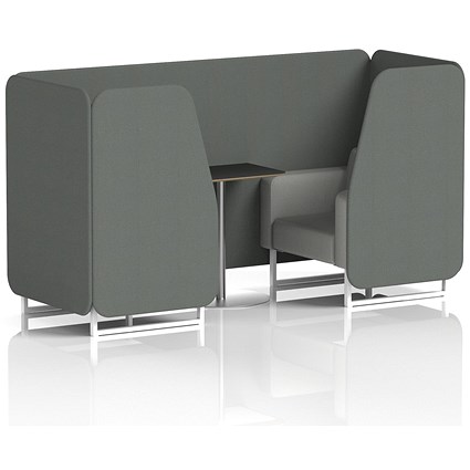 Brixworth 2 Seater Booth with Table, White Legs, Black/Silver Table, Sumi Fabric, Kobe Panels And Tokyo Sofa