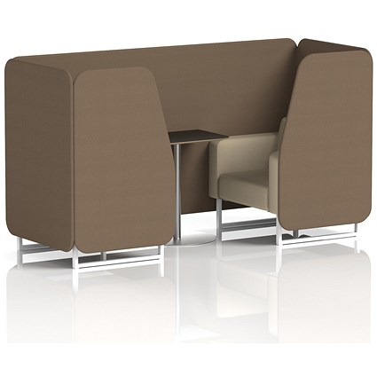 Brixworth 2 Seater Booth with Table, White Legs, Black/Silver Table, Sumi Fabric, Osaka Panels And Zen Sofa