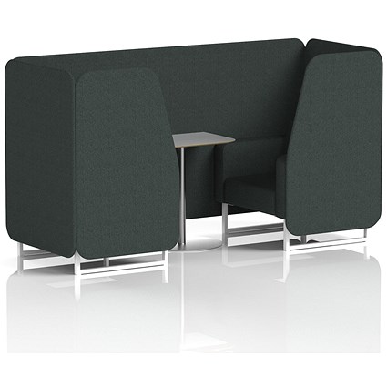 Brixworth 2 Seater Booth with Table, White Legs, Grey/Silver Table, Rivet Fabric, Charcoal Panels And Sofa