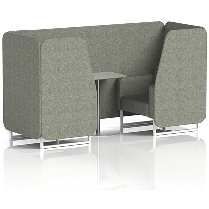 Brixworth 2 Seater Booth with Table, White Legs, Grey/Silver Table, Rivet Fabric, Vitreous Panels And Sofa
