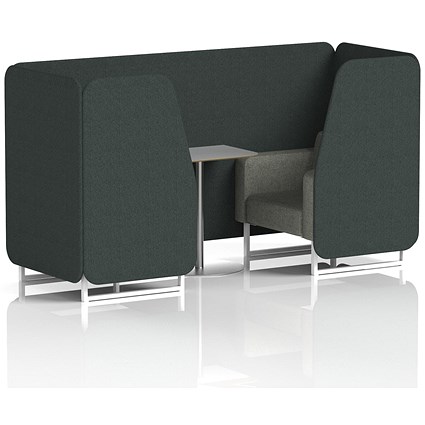 Brixworth 2 Seater Booth with Table, White Legs, Grey/Silver Table, Rivet Fabric, Charcoal Panels And Vitreous Sofa
