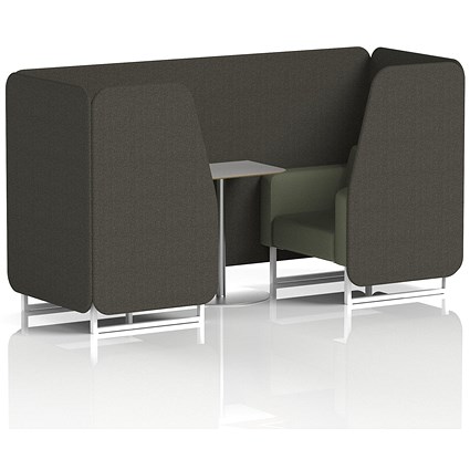 Brixworth 2 Seater Booth with Table, White Legs, Grey/Silver Table, Main Line Flax Fabric, Temple Panels And Monument Sofa