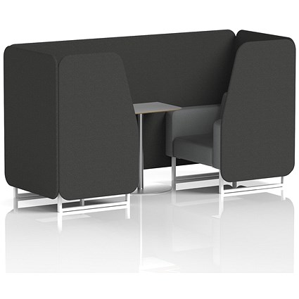 Brixworth 2 Seater Booth with Table, White Legs, Grey/Silver Table, Synergy Fabric, Mix Panels And Partner Sofa