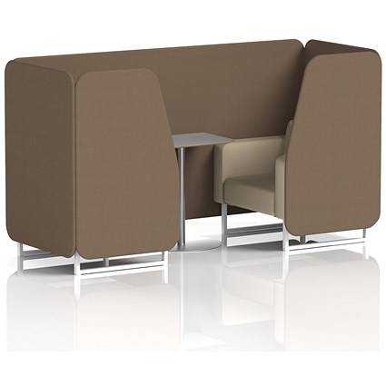 Brixworth 2 Seater Booth with Table, White Legs, Grey/Silver Table, Sumi Fabric, Osaka Panels And Zen Sofa