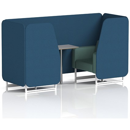Brixworth 2 Seater Booth with Table, White Legs, Grey/Silver Table, Sumi Fabric, Uto Panels And Handa Sofa