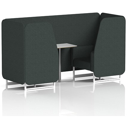 Brixworth 2 Seater Booth with Table, White Legs, White/Silver Table, Rivet Fabric, Charcoal Panels And Sofa