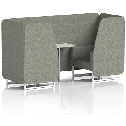 Brixworth 2 Seater Booth with Table, White Legs, White/Silver Table, Rivet Fabric, Vitreous Panels And Sofa