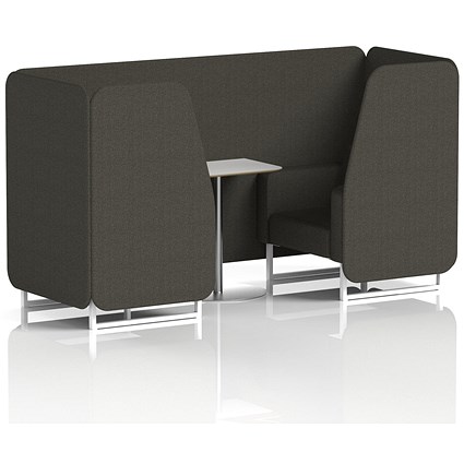 Brixworth 2 Seater Booth with Table, White Legs, White/Silver Table, Main Line Flax Fabric, Temple Panels And Sofa