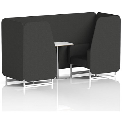 Brixworth 2 Seater Booth with Table, White Legs, White/Silver Table, Synergy Fabric, Mix Panels And Sofa