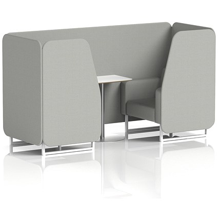 Brixworth 2 Seater Booth with Table, White Legs, White/Silver Table, Sumi Fabric, Tokyo Panels And Sofa