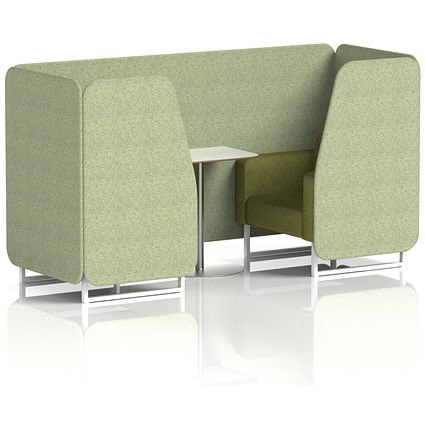 Brixworth 2 Seater Booth with Table, White Legs, White/Silver Table, Rivet Fabric, Burnish Panels And Olive Sofa