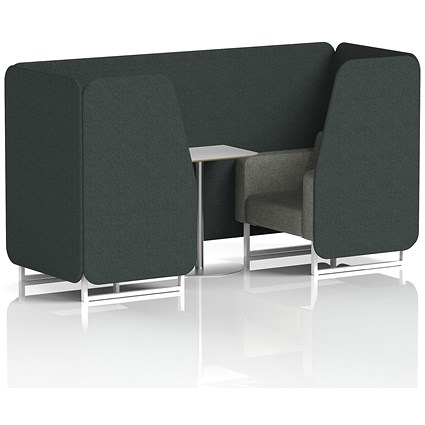 Brixworth 2 Seater Booth with Table, White Legs, White/Silver Table, Rivet Fabric, Charcoal Panels And Vitreous Sofa