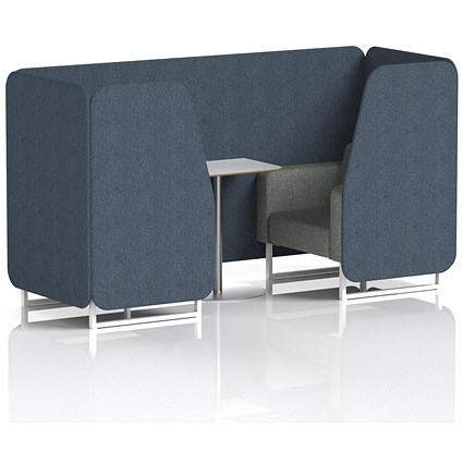 Brixworth 2 Seater Booth with Table, White Legs, White/Silver Table, Rivet Fabric, Crucible Panels And Prime Sofa