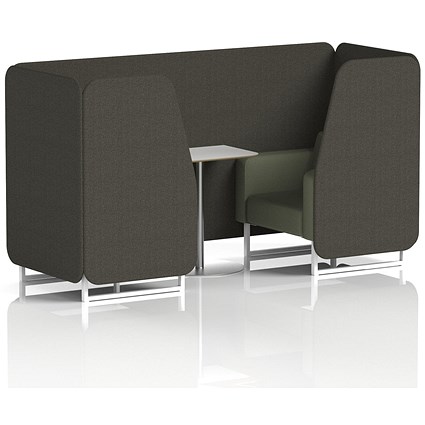 Brixworth 2 Seater Booth with Table, White Legs, White/Silver Table, Main Line Flax Fabric, Temple Panels And Monument Sofa