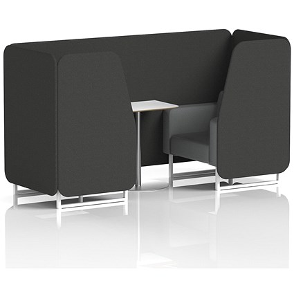 Brixworth 2 Seater Booth with Table, White Legs, White/Silver Table, Synergy Fabric, Mix Panels And Partner Sofa