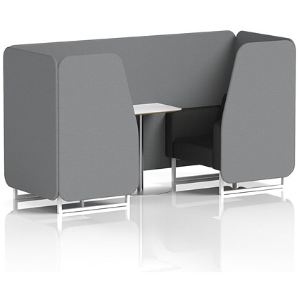 Brixworth 2 Seater Booth with Table, White Legs, White/Silver Table, Synergy Fabric, Partner Panels And Mix Sofa