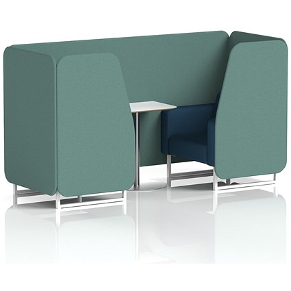 Brixworth 2 Seater Booth with Table, White Legs, White/Silver Table, Sumi Fabric, Handa Panels And Uto Sofa