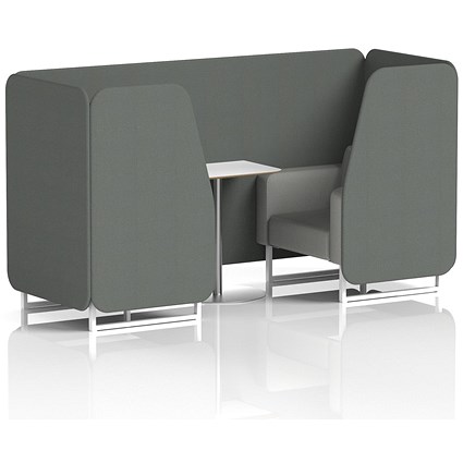 Brixworth 2 Seater Booth with Table, White Legs, White/Silver Table, Sumi Fabric, Kobe Panels And Tokyo Sofa
