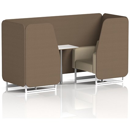 Brixworth 2 Seater Booth with Table, White Legs, White/Silver Table, Sumi Fabric, Osaka Panels And Zen Sofa