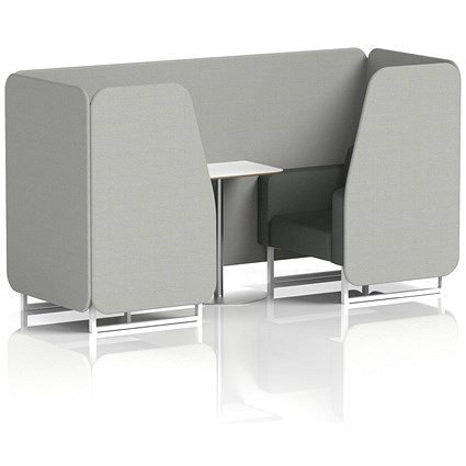 Brixworth 2 Seater Booth with Table, White Legs, White/Silver Table, Sumi Fabric, Tokyo Panels And Kobe Sofa