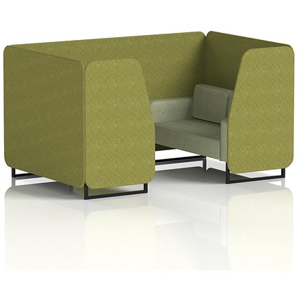 Brixworth 4 Seater Booth, Black Legs, Rivet Fabric, Olive Panels And Burnish Sofa
