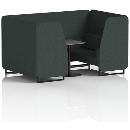 Brixworth 4 Seater Booth with Table, Black Legs, Black Table, Rivet Fabric, Charcoal Panels And Sofa