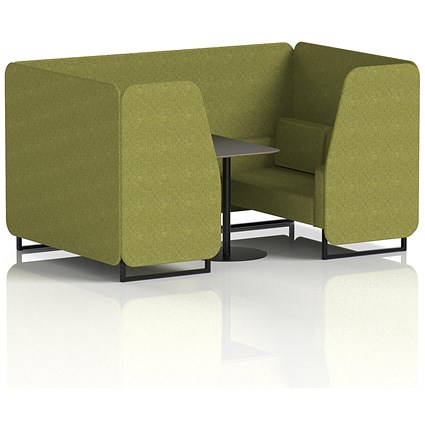 Brixworth 4 Seater Booth with Table, Black Legs, Black Table, Rivet Fabric, Olive Panels And Sofa