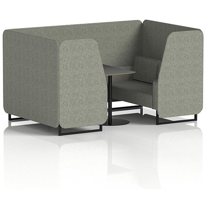 Brixworth 4 Seater Booth with Table, Black Legs, Black Table, Rivet Fabric, Vitreous Panels And Sofa