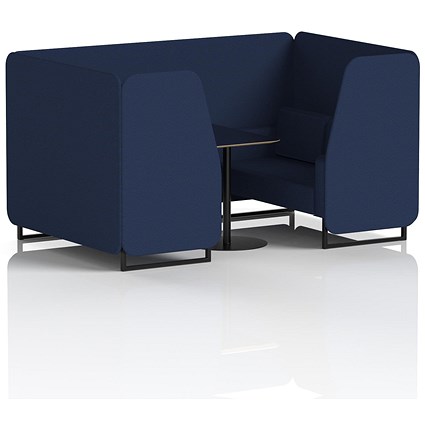 Brixworth 4 Seater Booth with Table, Black Legs, Black Table, Synergy Fabric, Alike Panels And Sofa