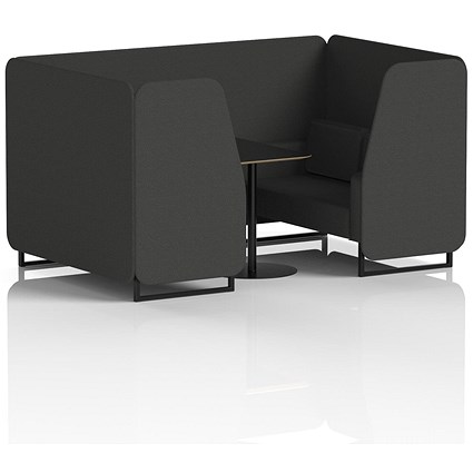 Brixworth 4 Seater Booth with Table, Black Legs, Black Table, Synergy Fabric, Mix Panels And Sofa