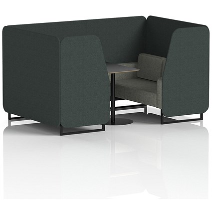 Brixworth 4 Seater Booth with Table, Black Legs, Black Table, Rivet Fabric, Charcoal Panels And Vitreous Sofa