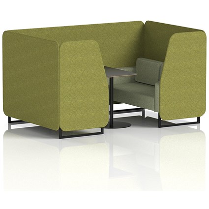Brixworth 4 Seater Booth with Table, Black Legs, Black Table, Rivet Fabric, Olive Panels And Burnish Sofa