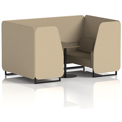 Brixworth 4 Seater Booth with Table, Black Legs, Black Table, Main Line Flax Fabric, Upminster Panels And Bank Sofa