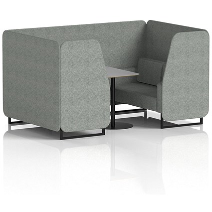 Brixworth 4 Seater Booth with Table, Black Legs, Grey/Black Table, Rivet Fabric, Prime Panels And Sofa