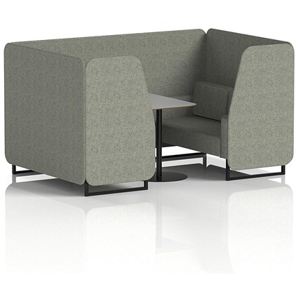 Brixworth 4 Seater Booth with Table, Black Legs, Grey/Black Table, Rivet Fabric, Vitreous Panels And Sofa